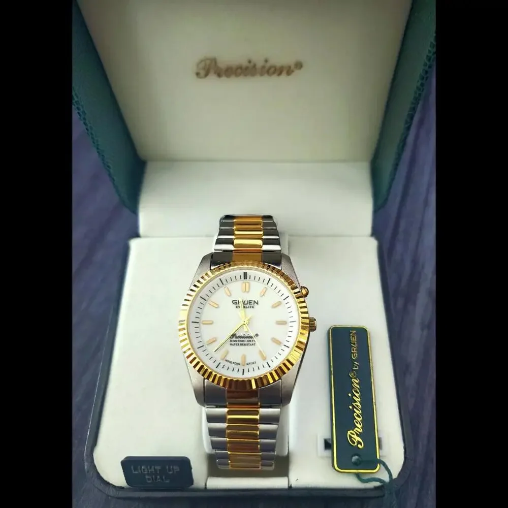 NOS Rare Gruen Embassy Fluted President Lite Dial‎ Mens Watch